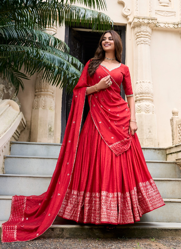 Beautiful pure chanderi lehenga choli with zari weaving border.